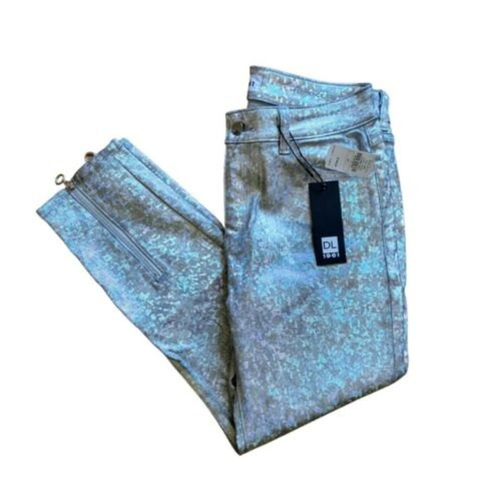 DL1961 Florence Midrise Intasculpt Rainbow Silver Metallic Jeans Size 30